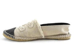 Chanel Beige X Black Cc Logo Espadrilles 224606 Flats