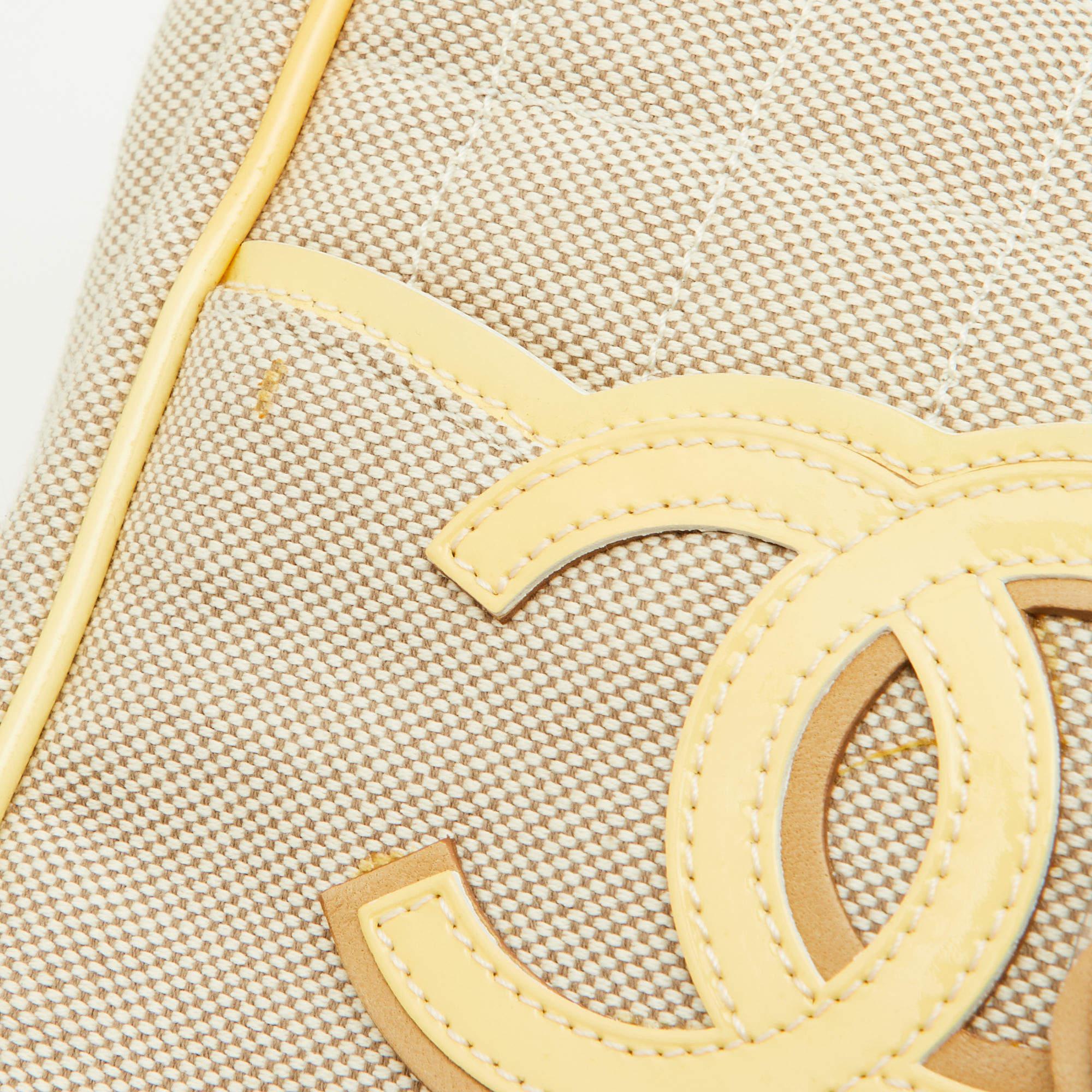 Chanel Beige/Yellow Canvas and Patent Leather Camellia No.5 Tote 7