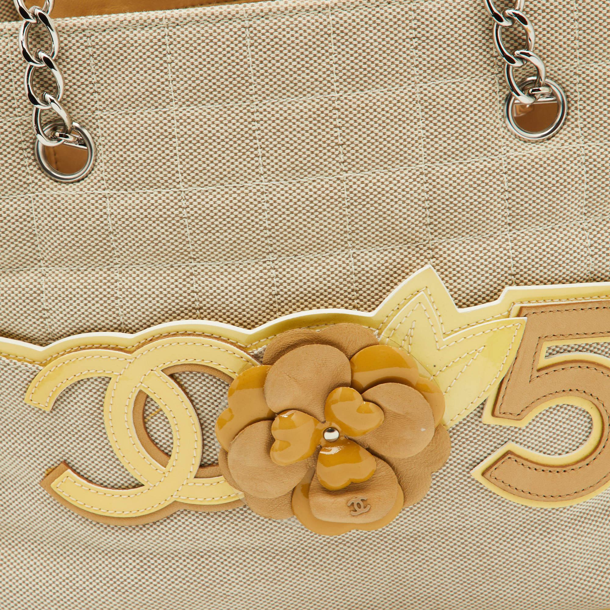 Chanel Beige/Yellow Canvas and Patent Leather Camellia No.5 Tote 1