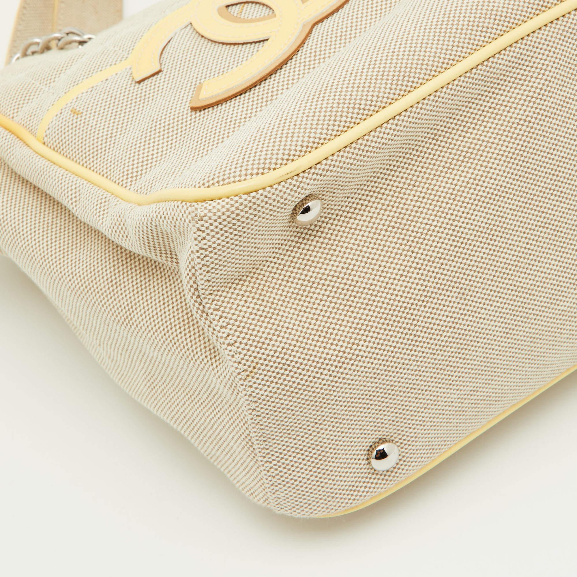 Chanel Beige/Yellow Canvas and Patent Leather Camellia No.5 Tote 2