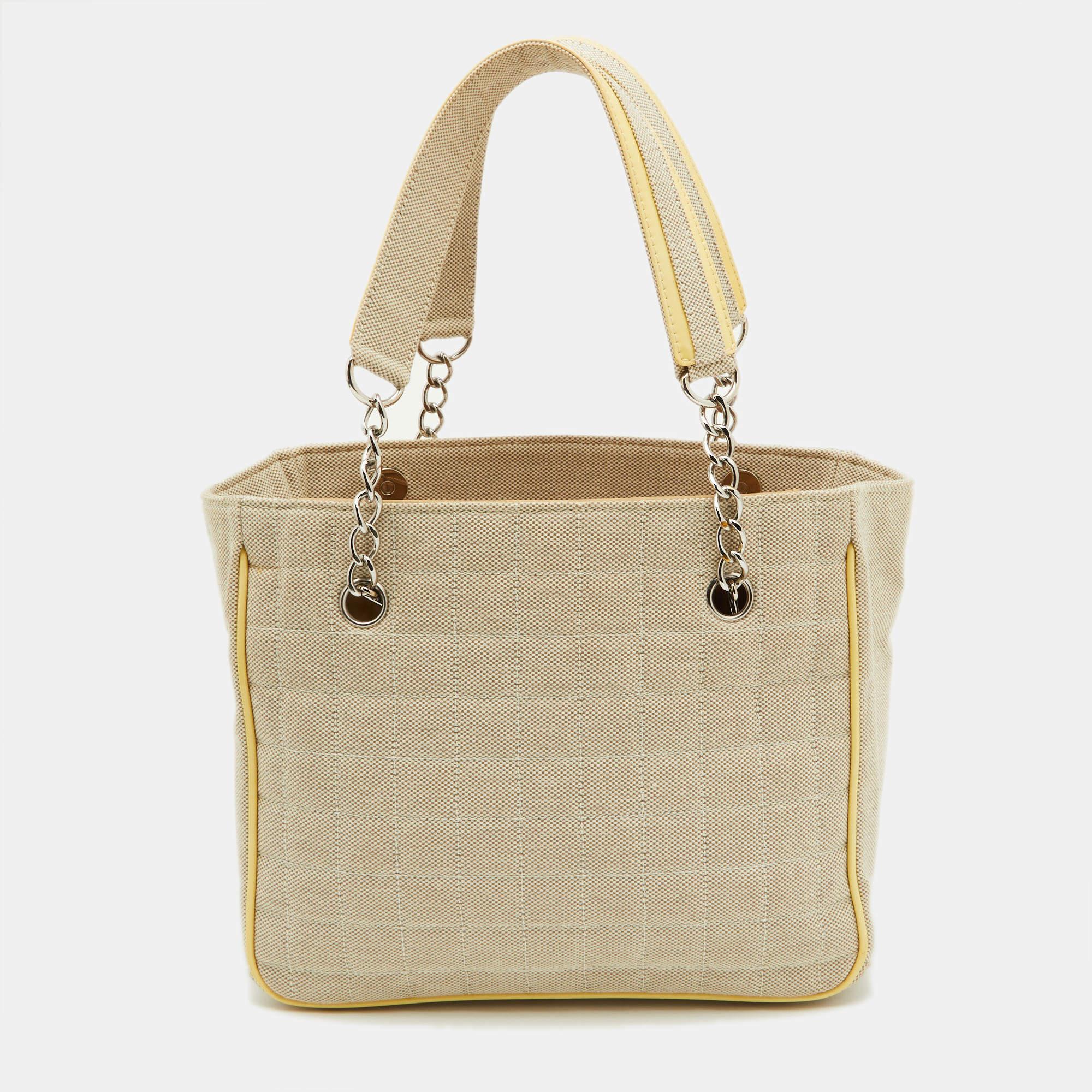 Chanel Beige/Yellow Canvas and Patent Leather Camellia No.5 Tote 3