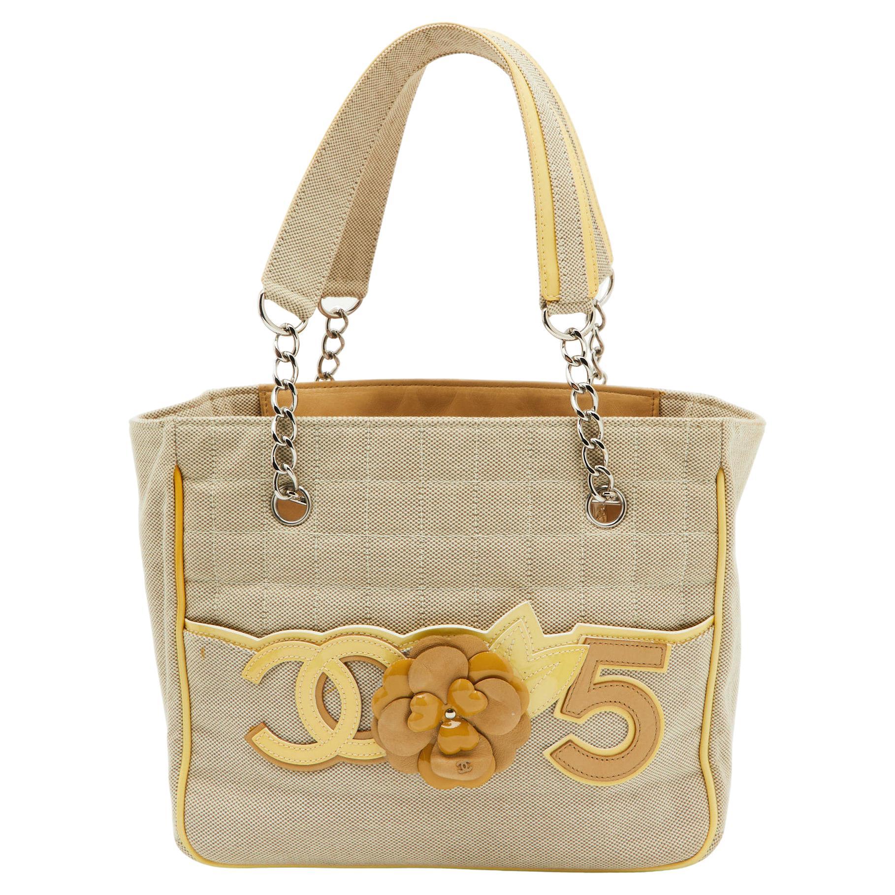 Chanel Beige/Yellow Canvas and Patent Leather Camellia No.5 Tote