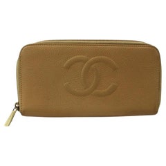 Vintage Chanel Beige Zippy Caviar Cc Logo Zip Around L-gusset 871787 Wallet