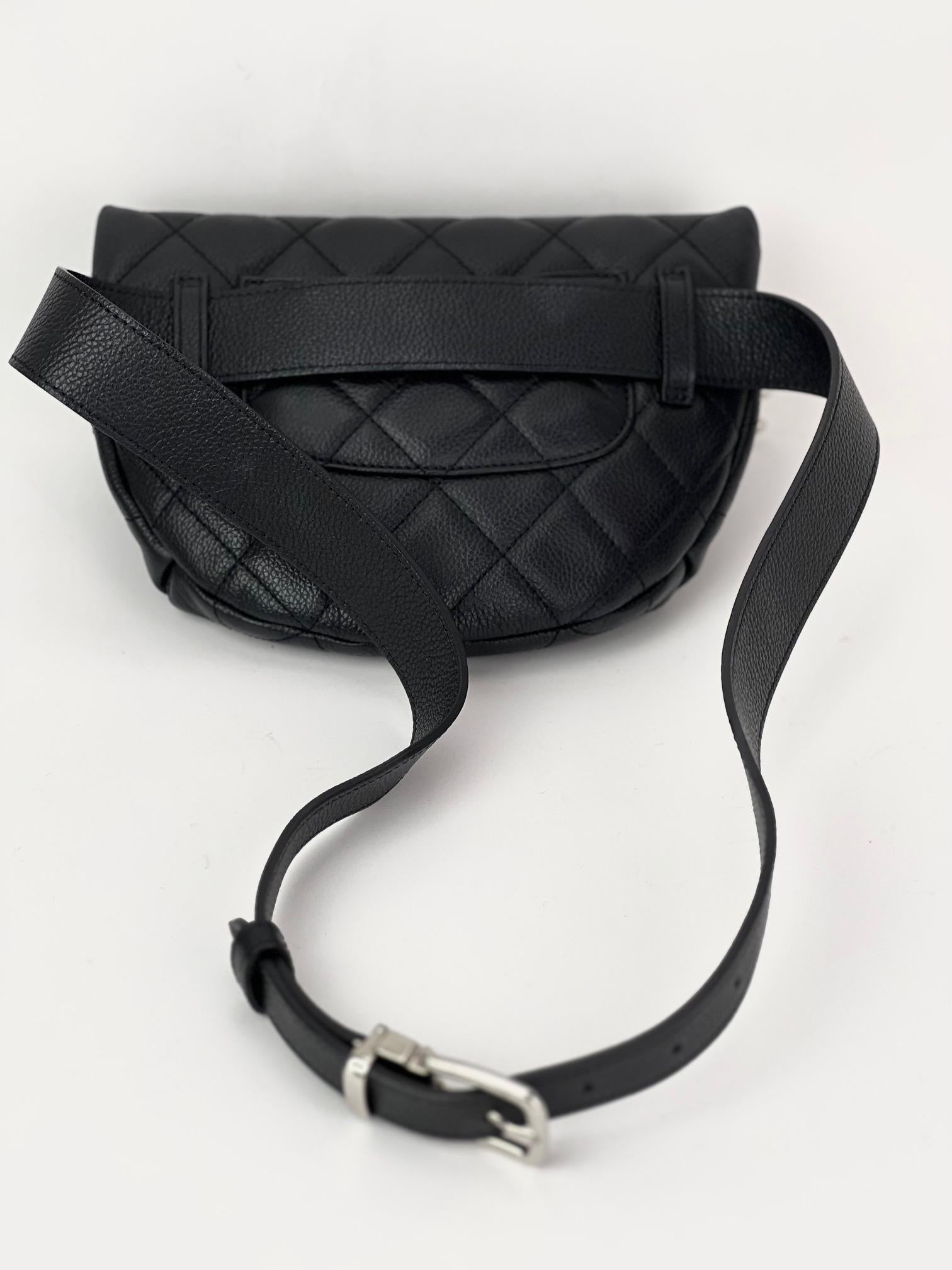Pre-Owned  100% Authentic
CHANEL Belt Bag Grained Leather Quilted Waist BumBag
RATING: A...excellent, near mint, only
slight signs of wear
MATERIAL: quilted grained lambskin
STRAP: chanel adjustable removable leather 
41'' long 1st hole length