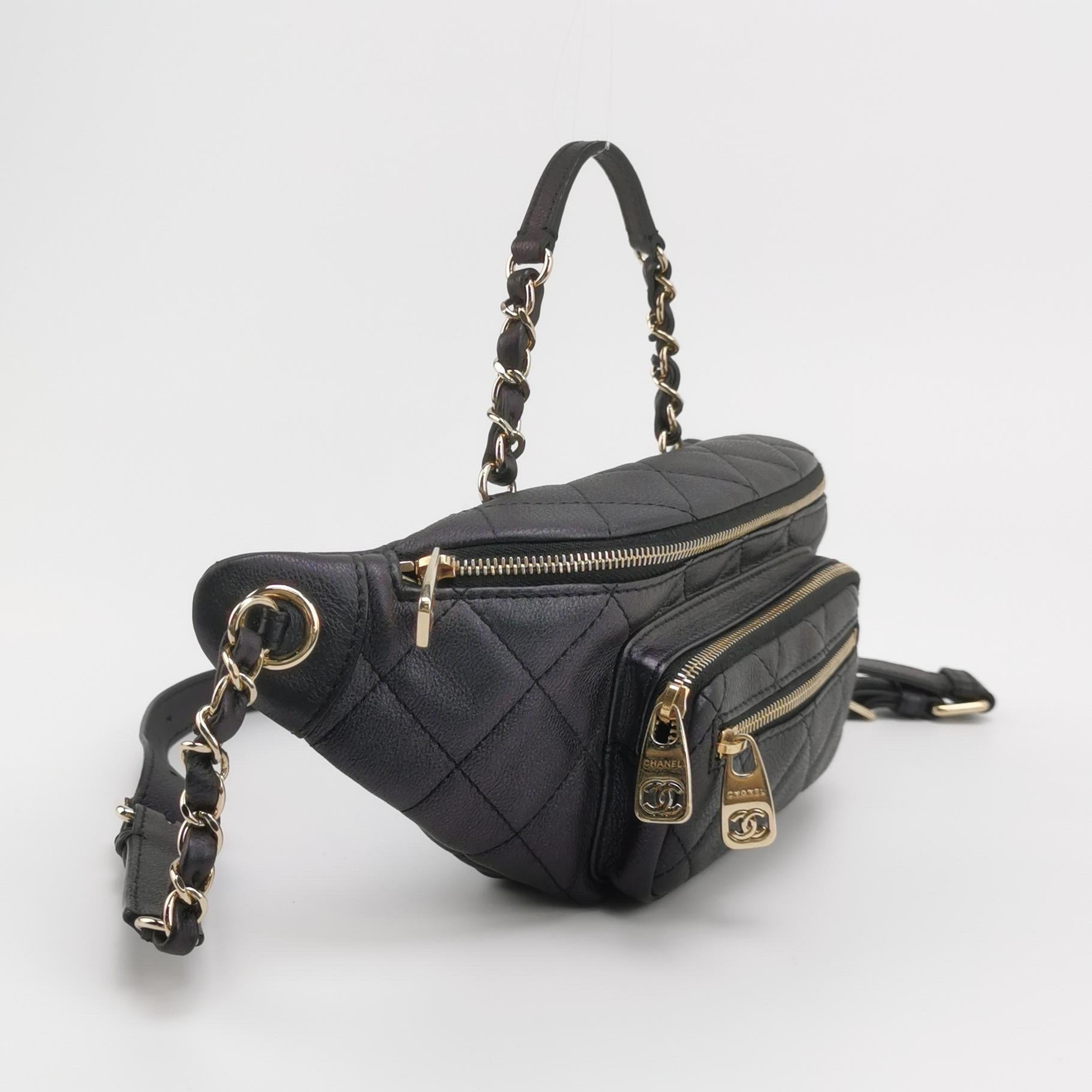 Chanel Belt Bag Navy Shiny Calfskin Skin Leather Gold-tone Hardware For Sale 1