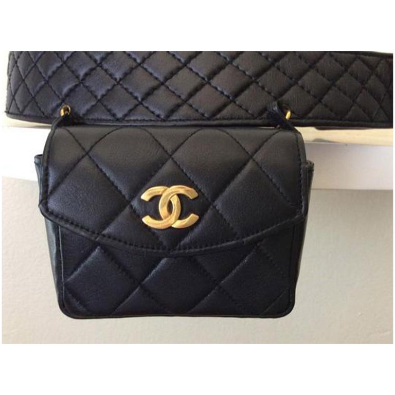 Chanel Double Carry Chain Waist Bag Quilted Goatskin Small Black 1764931