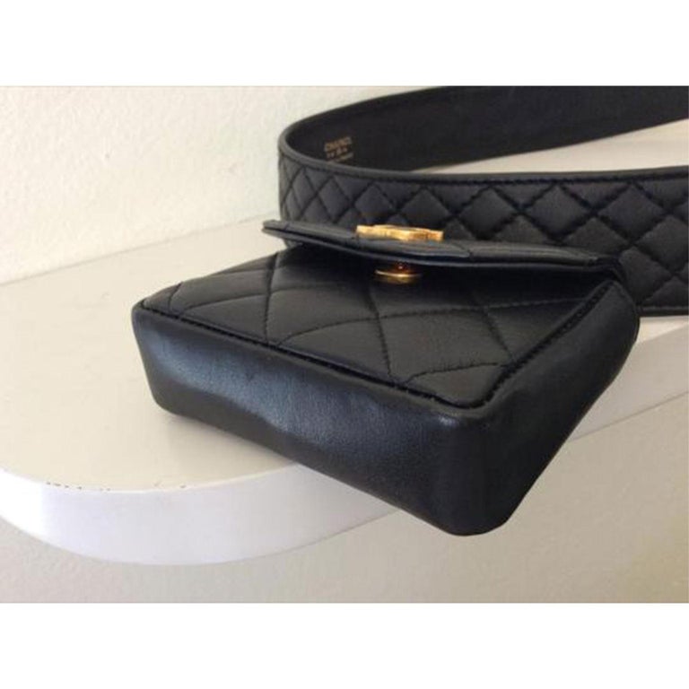 Vintage CHANEL Black Patent Enamel Leather Belt Bag Fanny 