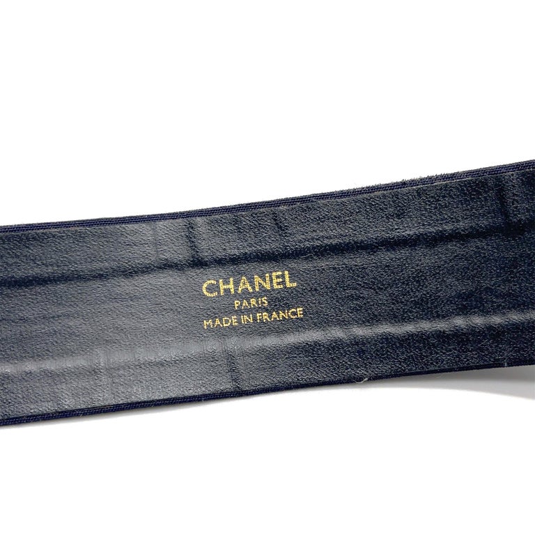 CHANEL Belt CC 1999 Spring 99P Fabric CC Logo Navy Blue Gold Logo One Size In Good Condition In Sanford, FL