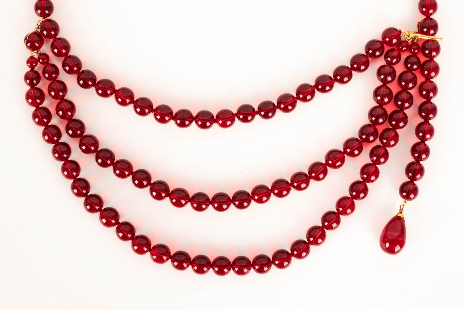 Chanel Belt Composed of Red Glass Paste Pearls, 1992 In Excellent Condition In SAINT-OUEN-SUR-SEINE, FR