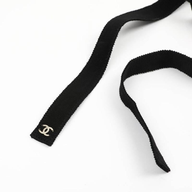 Black CHANEL belt gold chain interwoven with black fabric
