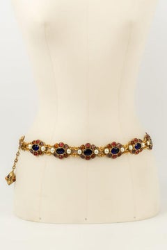 Chanel belt in Gilded Metal, Glass Paste and Pearly Cabochons, 1984