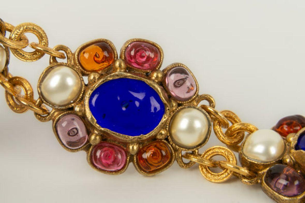 Women's Chanel belt in Gilded Metal, Glass Paste and Pearly Cabochons, 1984