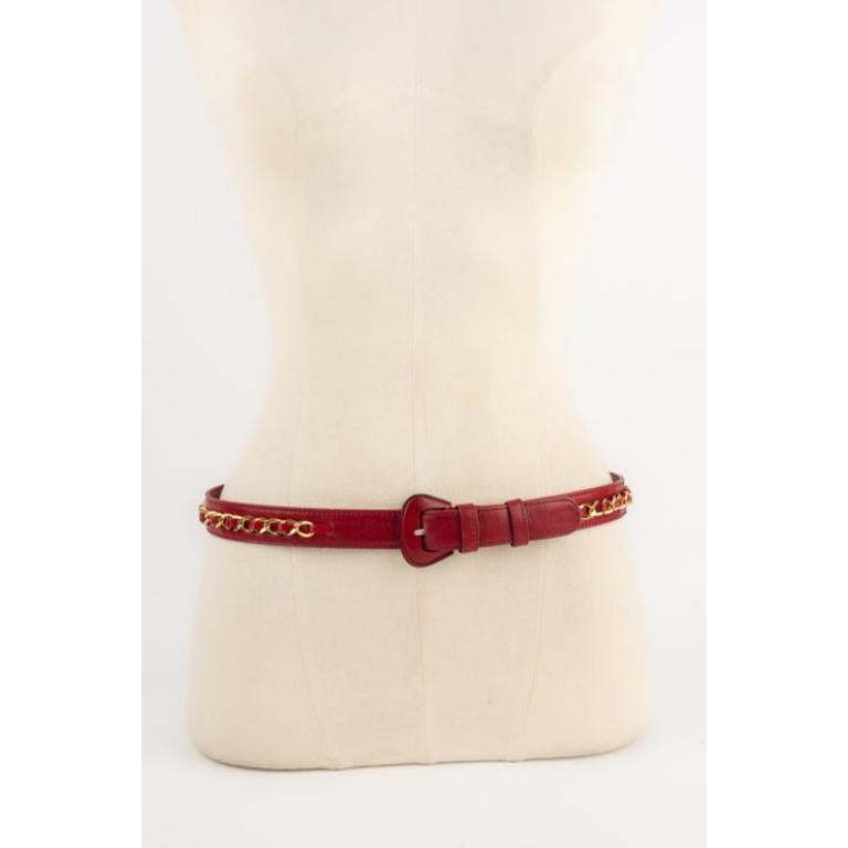 Brown Chanel Belt in Red Leather