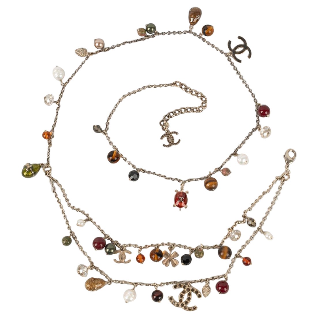 Chanel Belt in Silvery Metal Belt Ornamented with Charms and Pearls, 2007