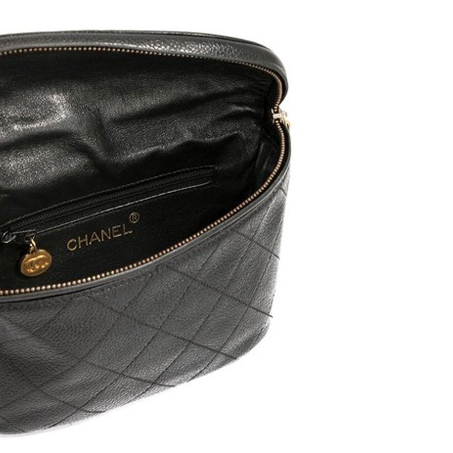 Chanel - Sac en cuir noir « Caviar Fanny Pack » avec ceinture, taille bum, vintage, rare, 1995 en vente 2