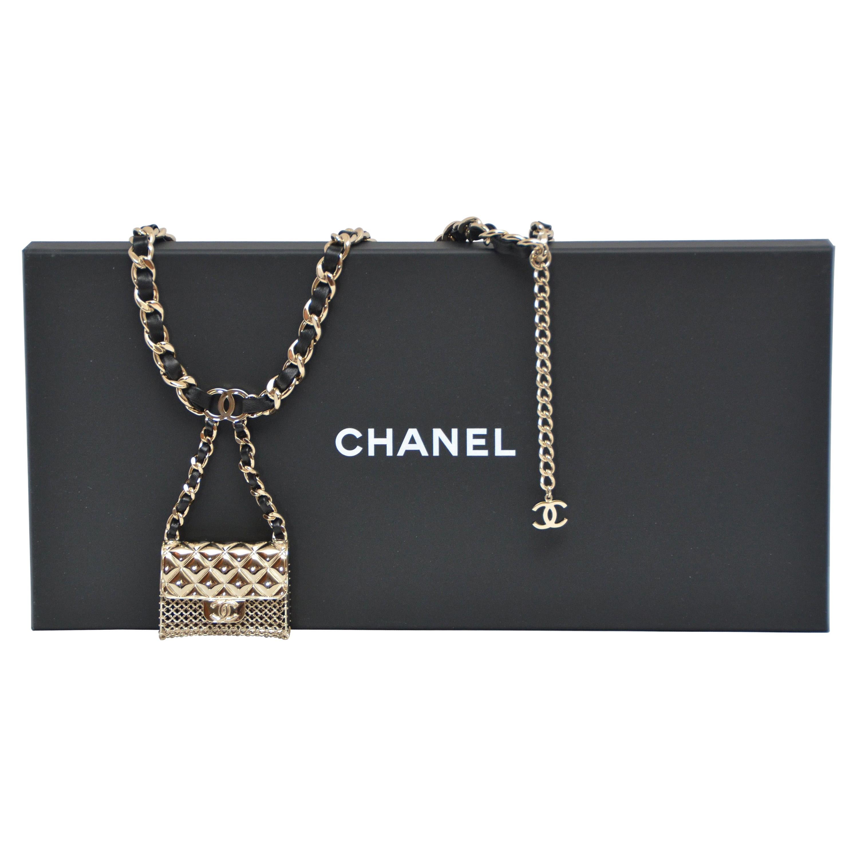NIB 100%Auth Chanel 21B Leather Chain&Pearl Crystal CC Logo Choker Necklace