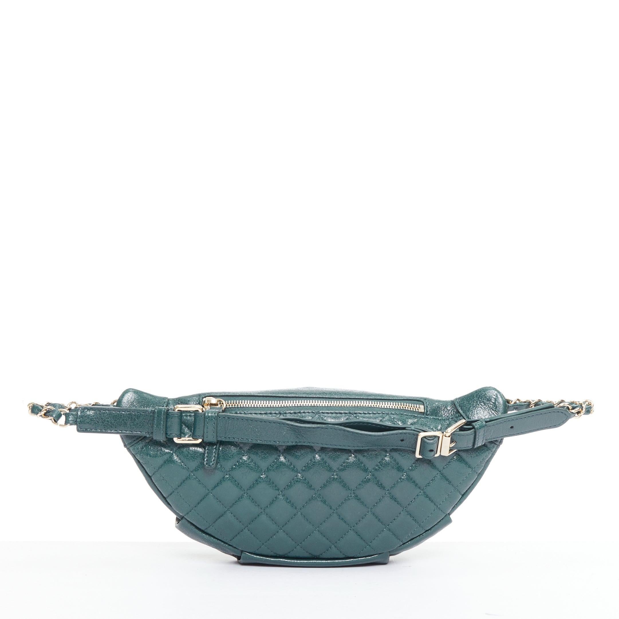 Gray CHANEL Bi Classic green textured leather gold CC logo waist bag