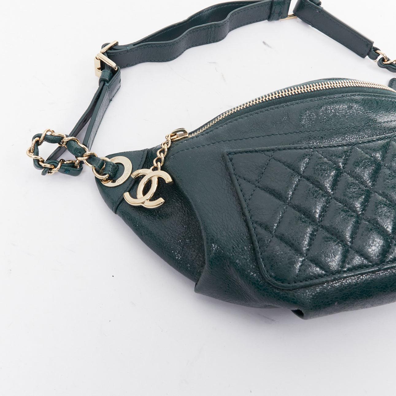CHANEL Bi Classic green textured leather gold CC logo waist bag 1