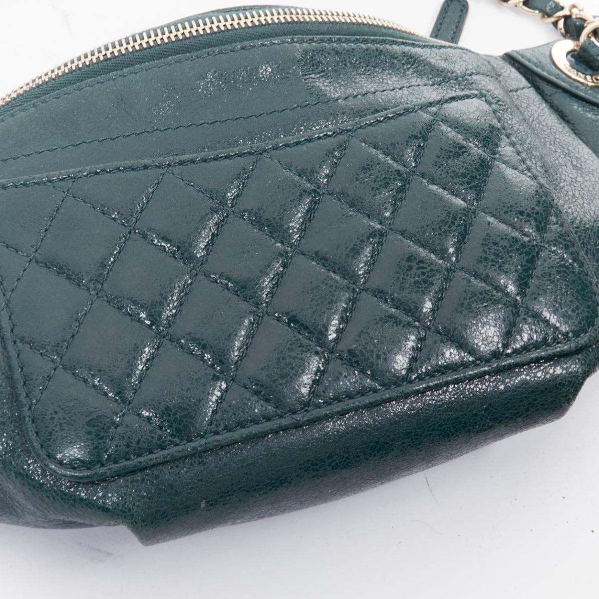 CHANEL Bi Classic green textured leather gold CC logo waist bag 2