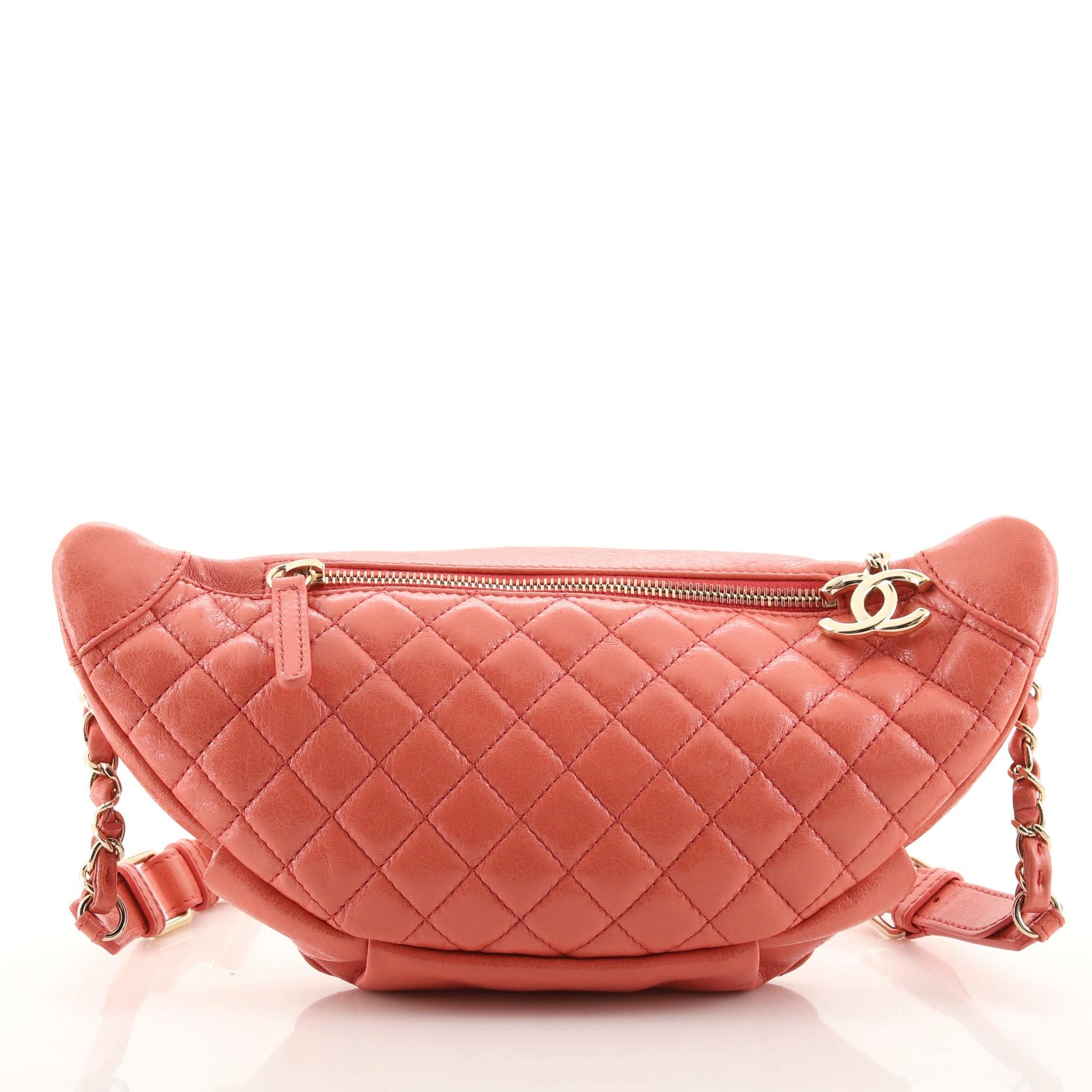 Pink Chanel Bi Classic Waist Bag Quilted Crumpled Calfskin