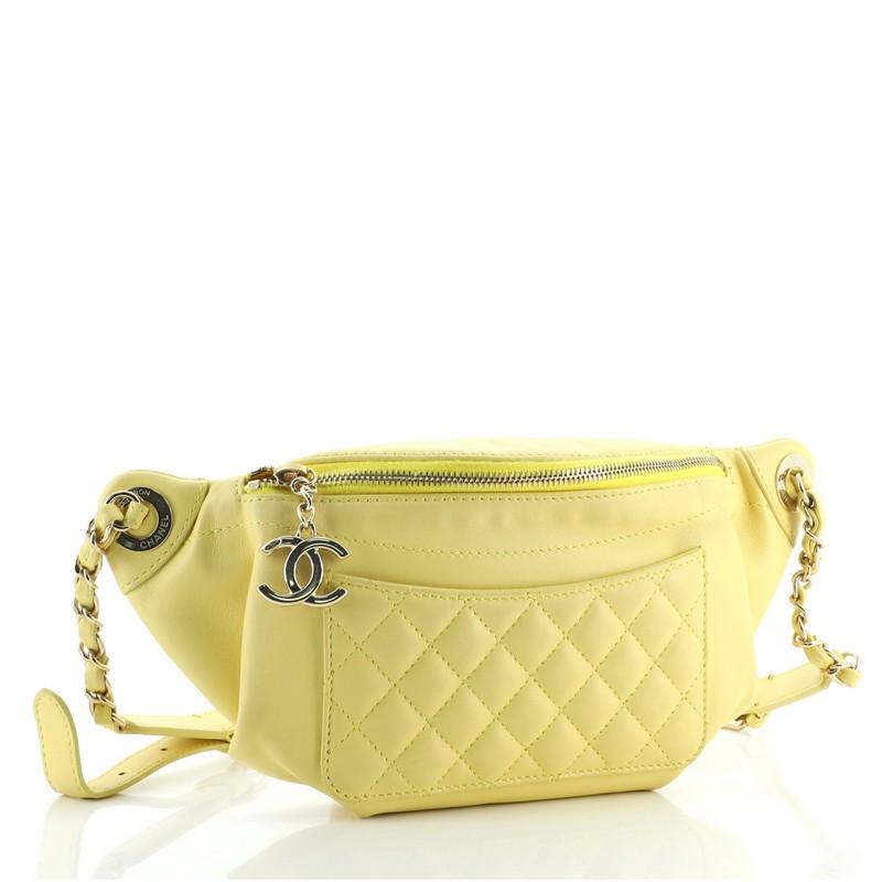 Yellow Chanel Bi Classic Waist Bag Quilted Lambskin