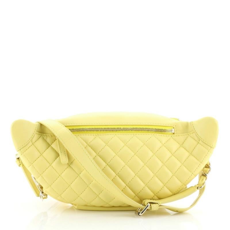 Yellow Chanel Bi Classic Waist Bag Quilted Lambskin