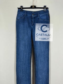 Chanel Bi-Color Denim Pants 36 FR with CC Logo Buttons, Excellent