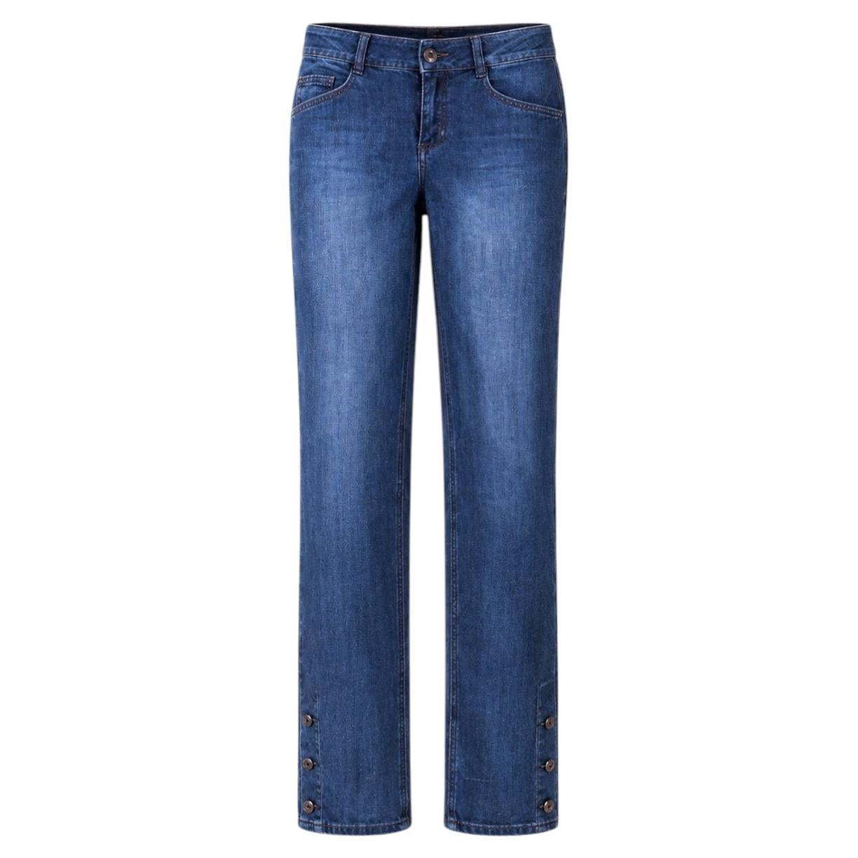 CHANEL Bi-Color Denim Pants with CC Logo Buttons 36 FR