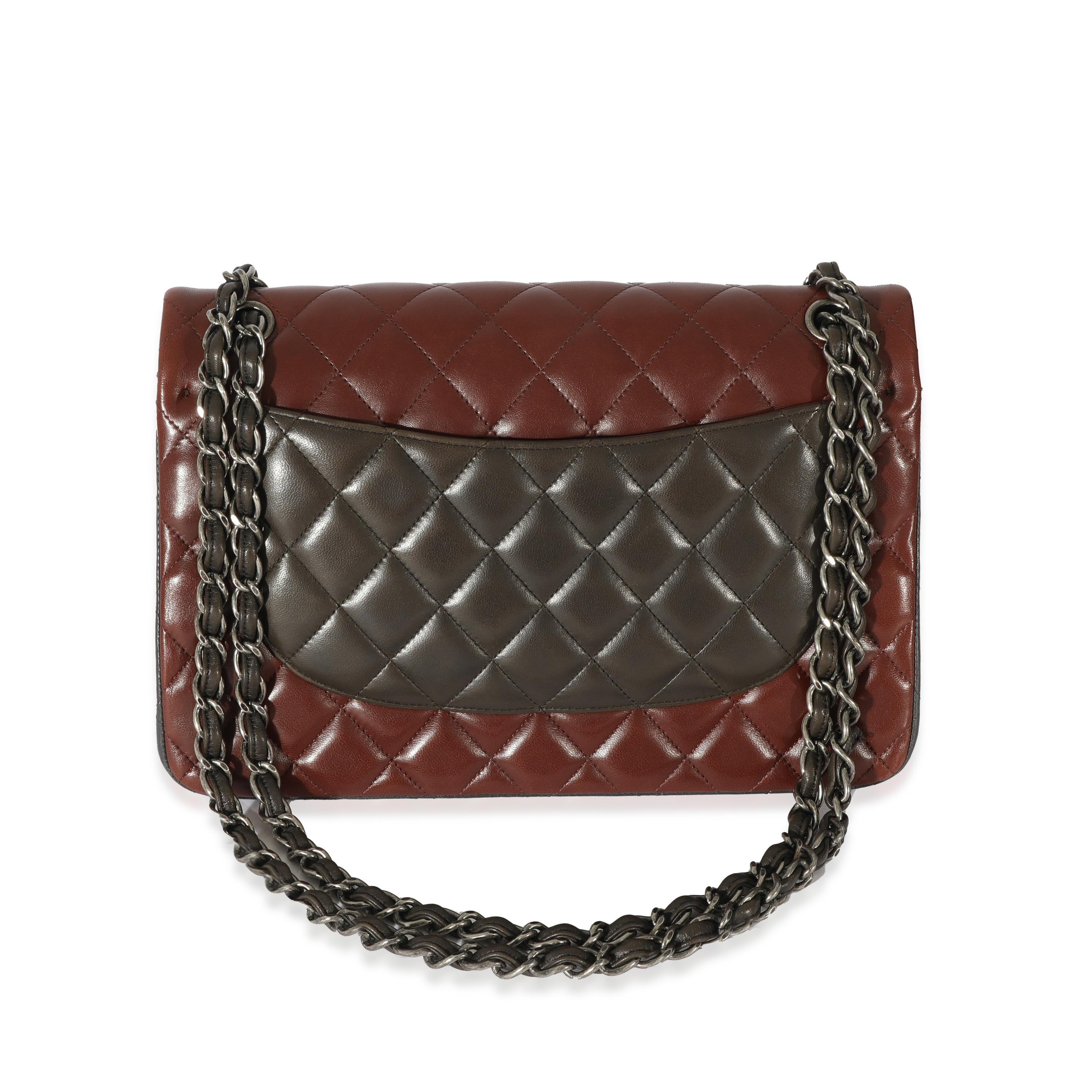 Brown Chanel Bi-Color Quilted Lambskin Jumbo Double Flap Bag For Sale