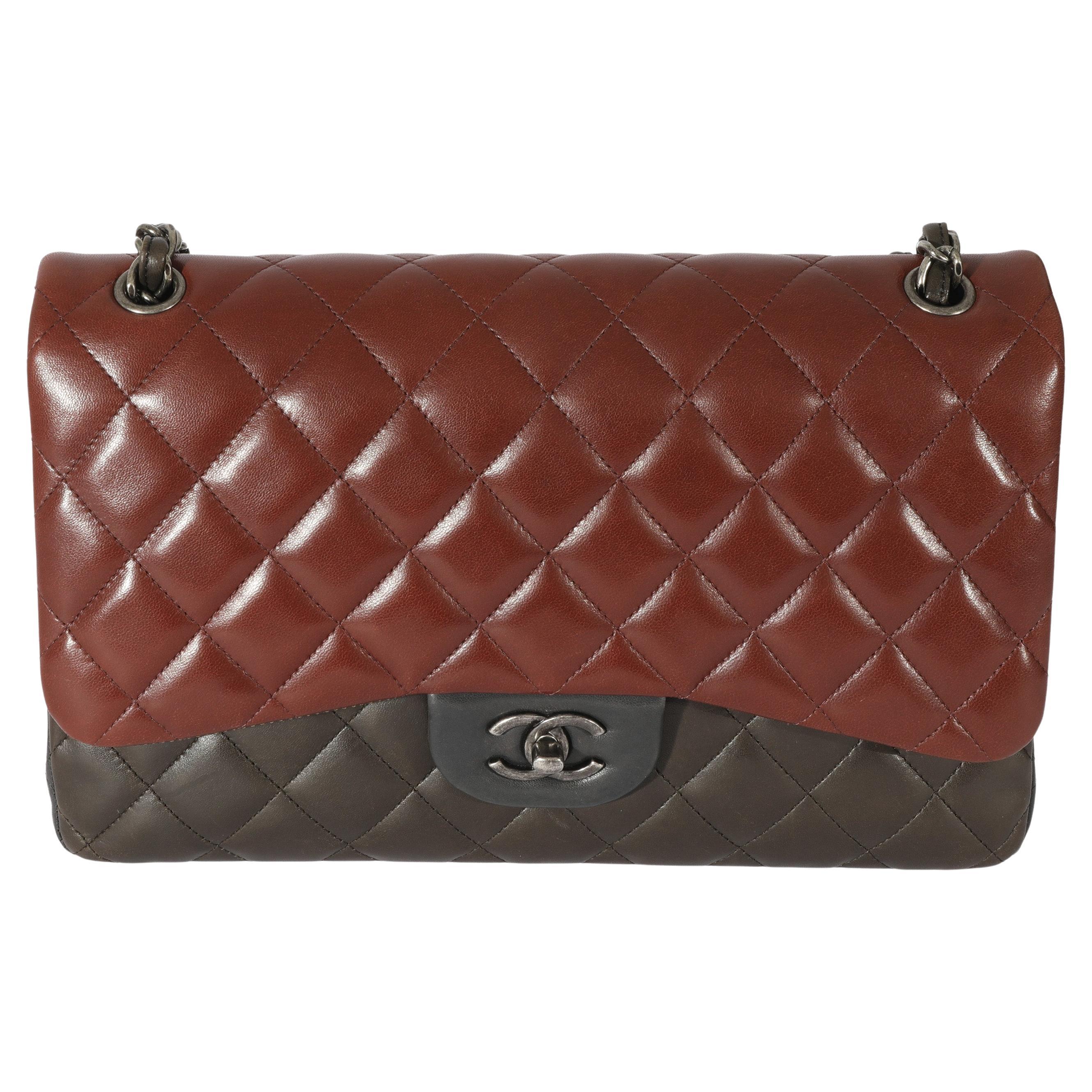 Chanel Bi-Color Quilted Lambskin Jumbo Double Flap Bag For Sale