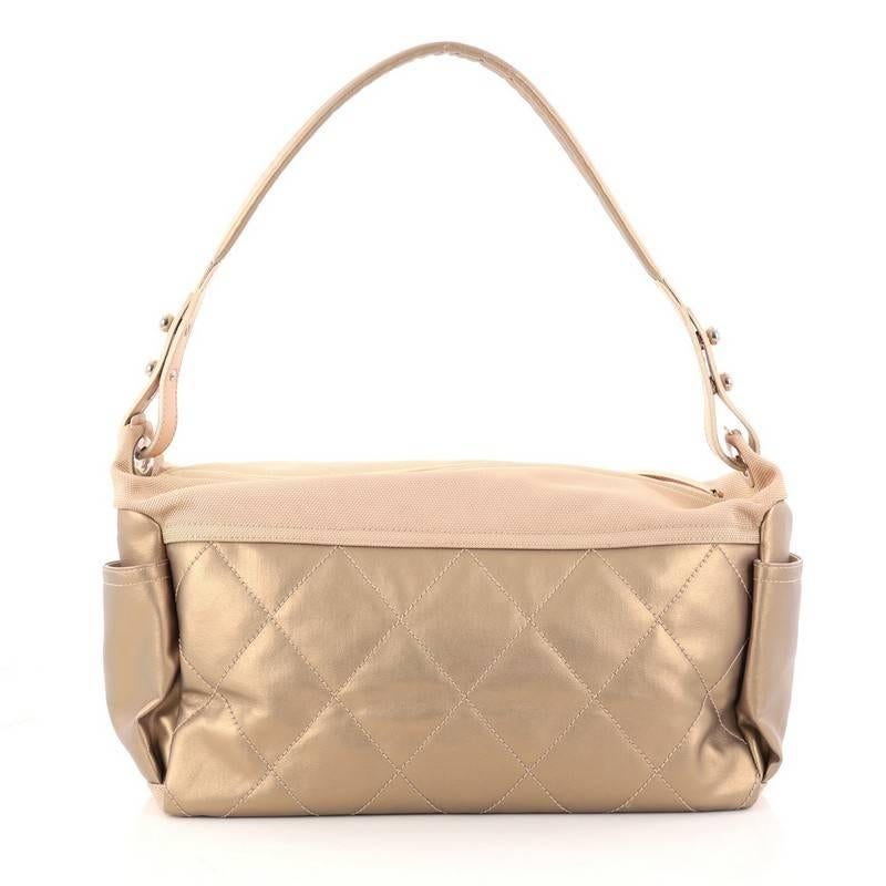 Chanel Biarritz Hobo Quilted Coated Canvas Large In Fair Condition In NY, NY