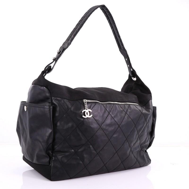 Black Chanel Biarritz Hobo Quilted Coated Canvas XL