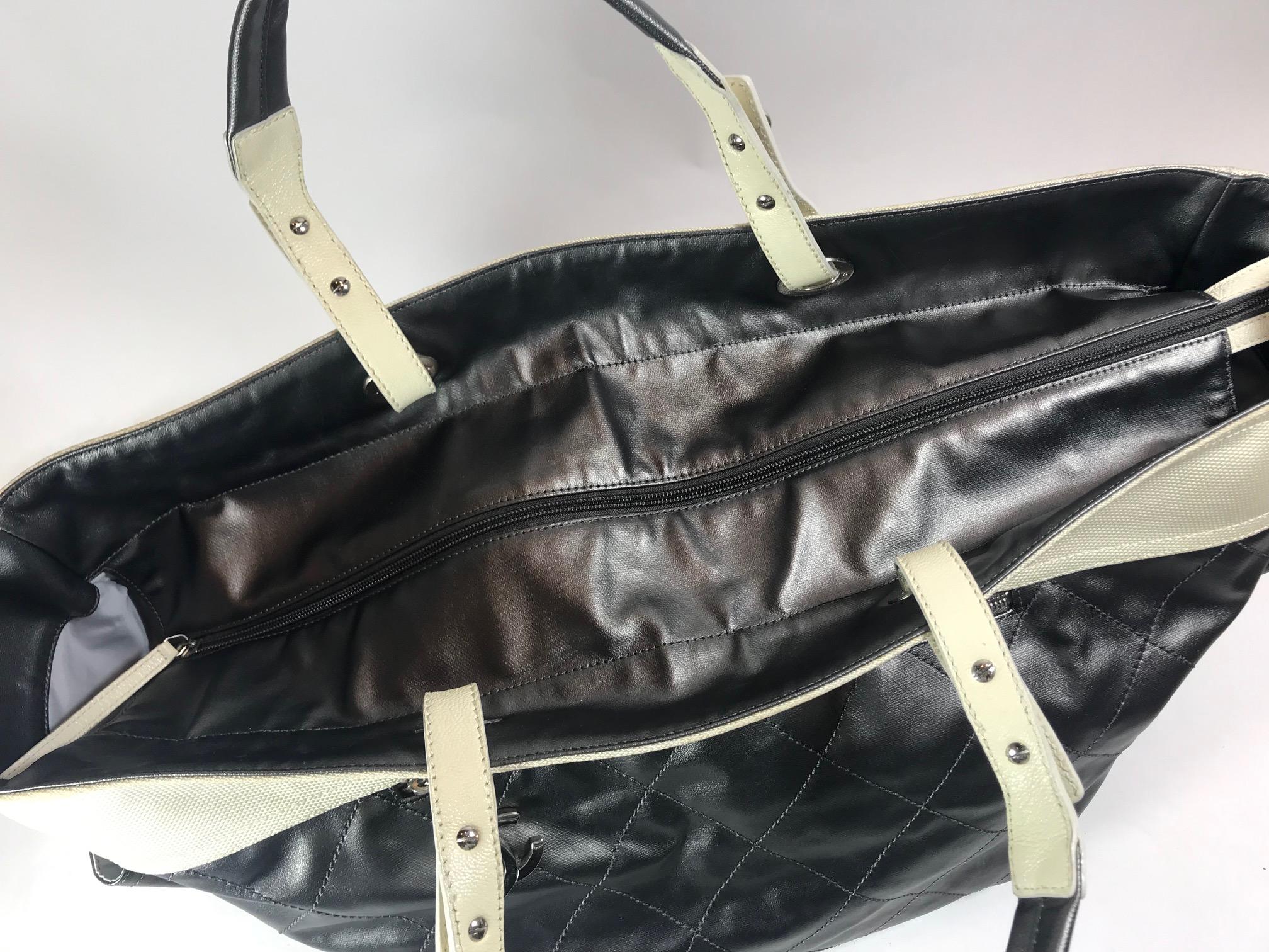 Chanel Biarritz Paris Xl Metallic Silver Diamond Stitched Coated Canvas Tote For Sale 3