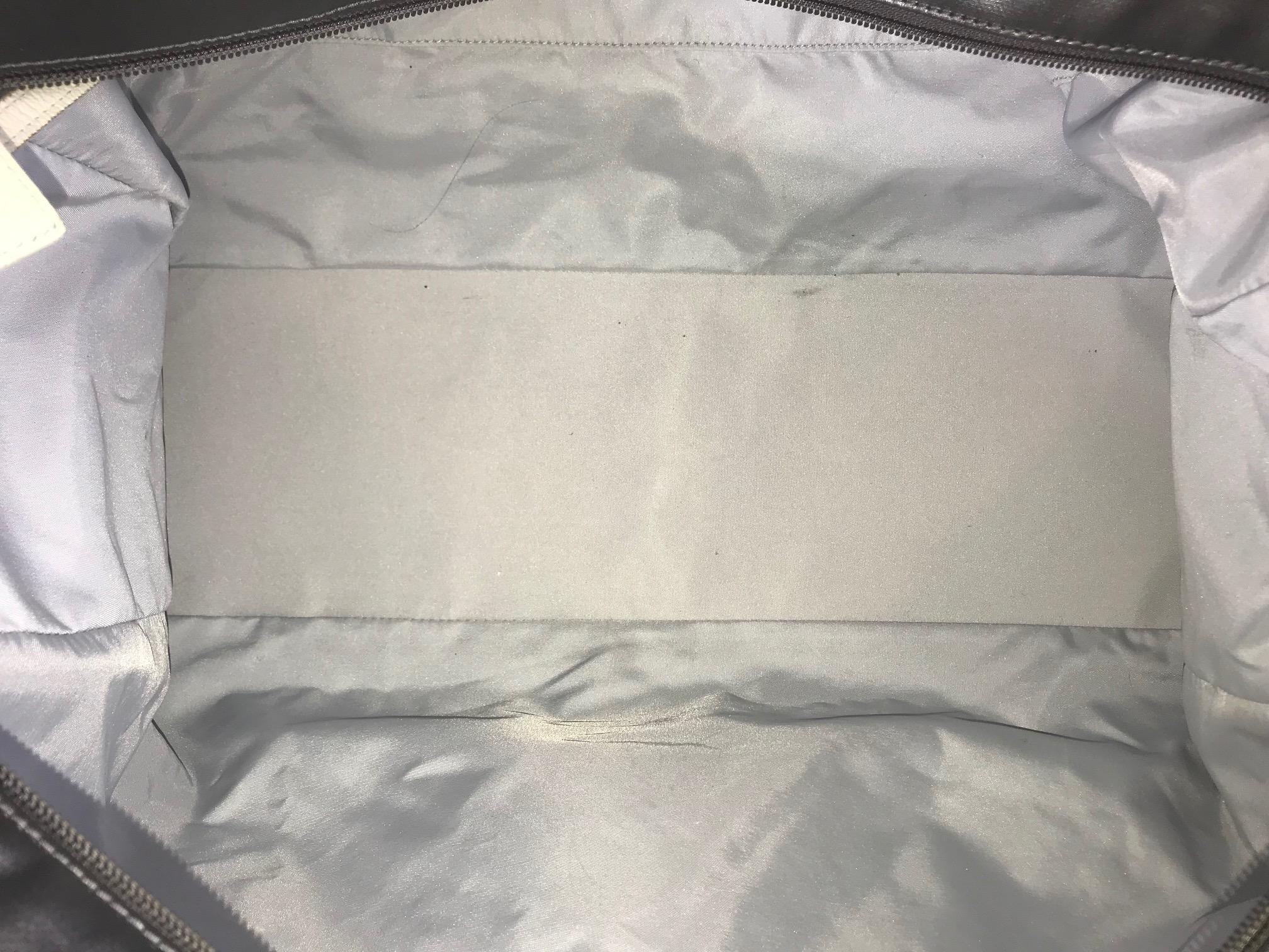 Chanel Biarritz Paris Xl Metallic Silver Diamond Stitched Coated Canvas Tote For Sale 4