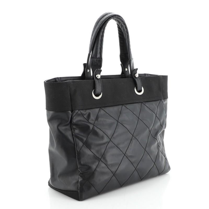 Black Chanel Biarritz Tote Quilted Coated Canvas Large
