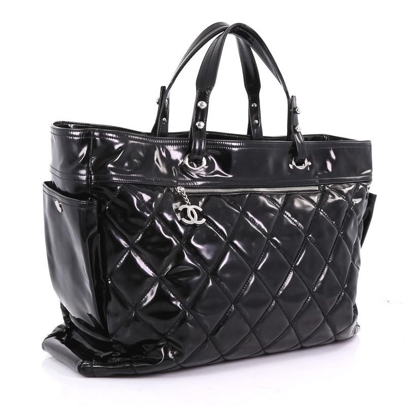 Black Chanel Biarritz Tote Quilted Patent Vinyl XL