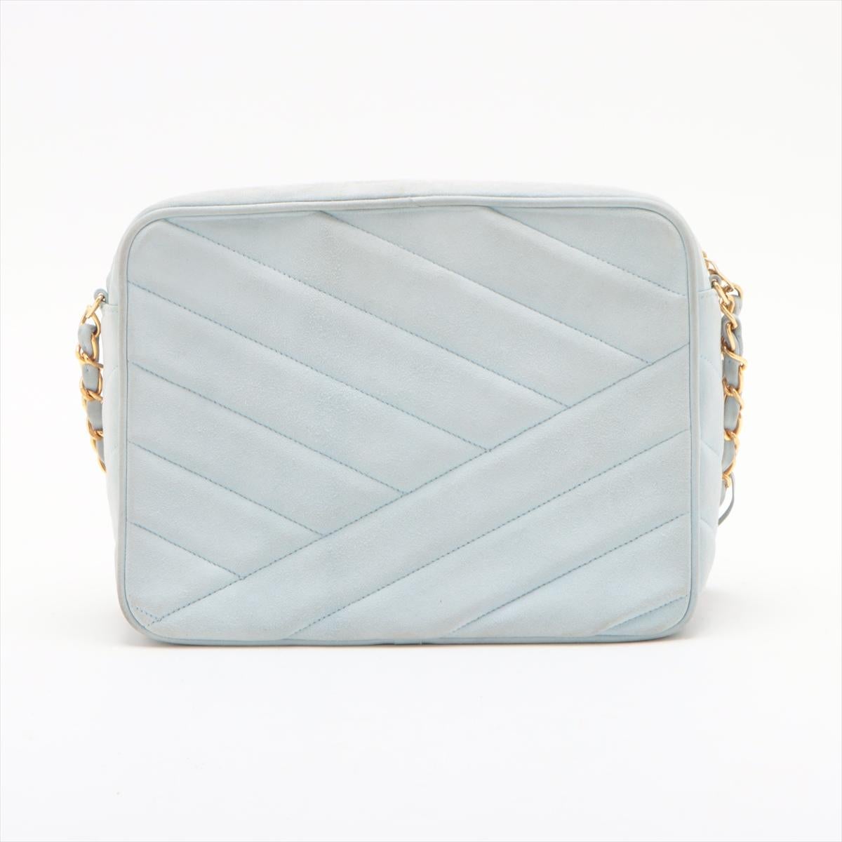 Gray Chanel Bias Stitch Suede Chain Shoulder Bag Tiffany Blue