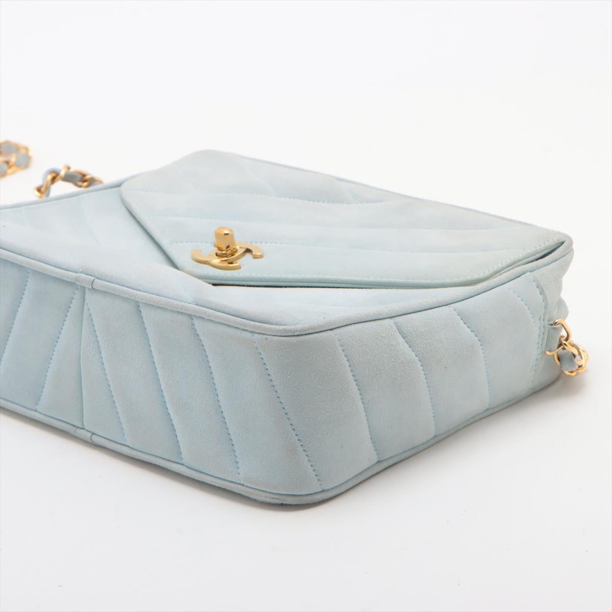 Chanel Bias Stitch Suede Chain Shoulder Bag Tiffany Blue In Good Condition In Humacao, PR