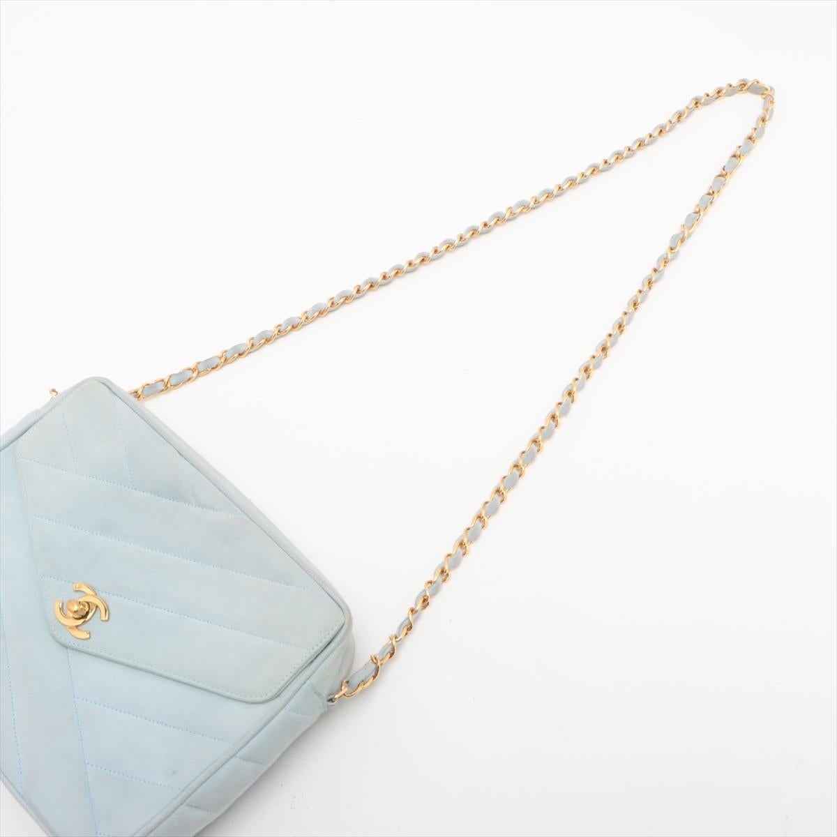 Chanel Bias Stitch Suede Chain Shoulder Bag Tiffany Blue 1