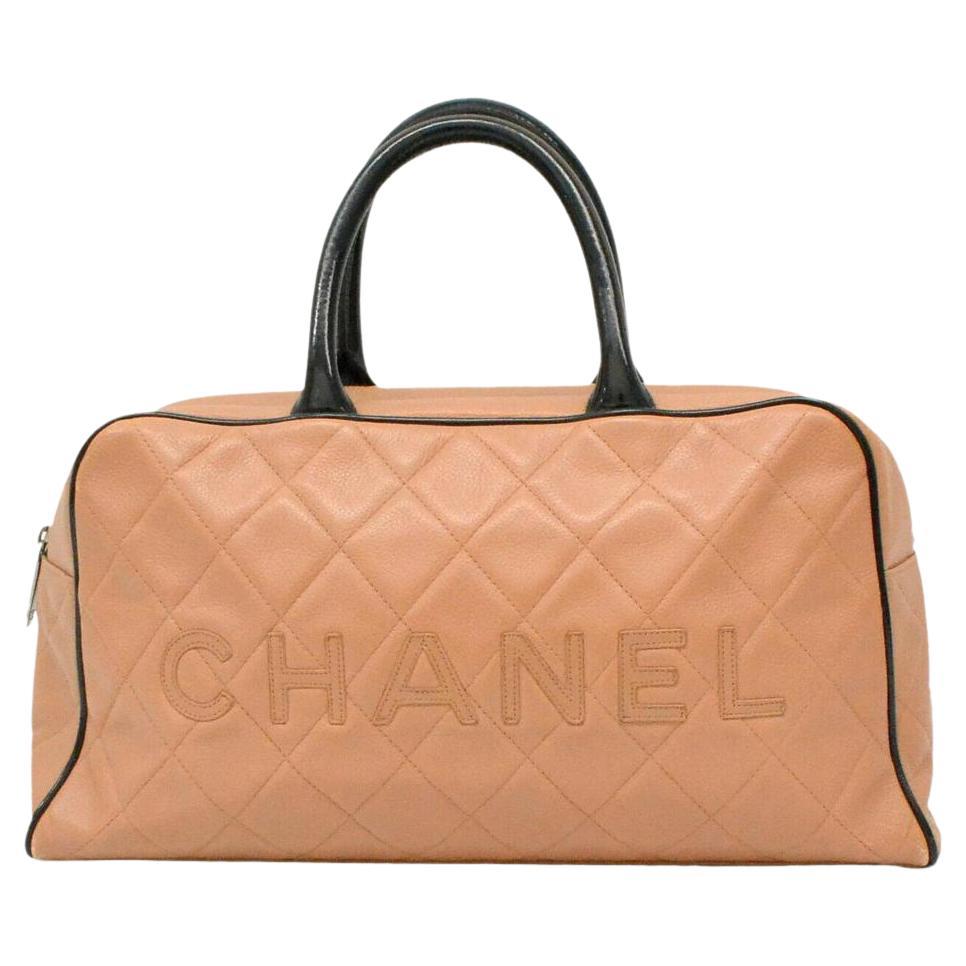 Chanel Bicolor Beige x Black Quilted Caviar Boston Duffle Sports Line 861332