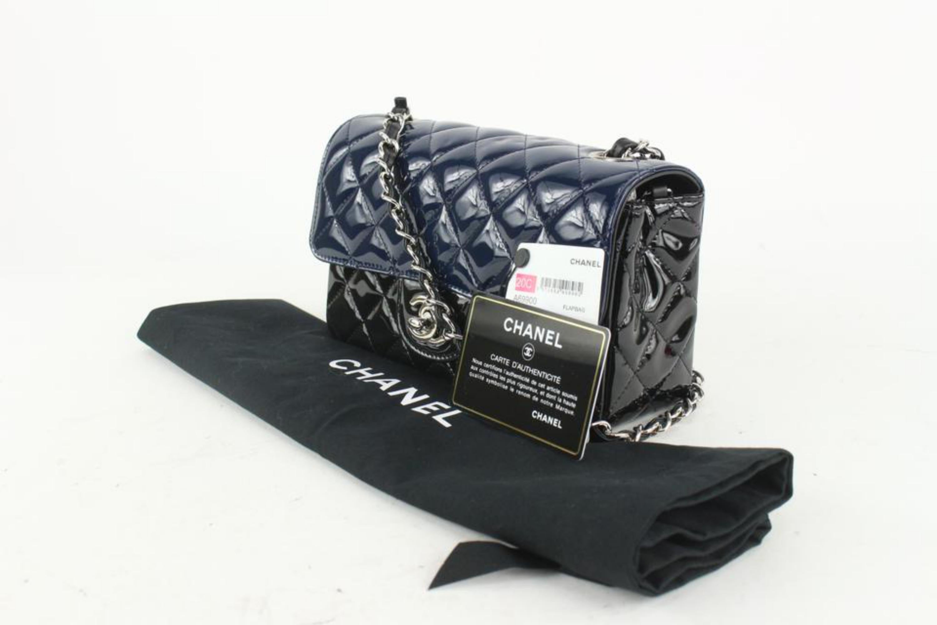 Chanel Bicolor Black x Navy Quilted Patent Mini Classic Flap Silver 1111c25 5