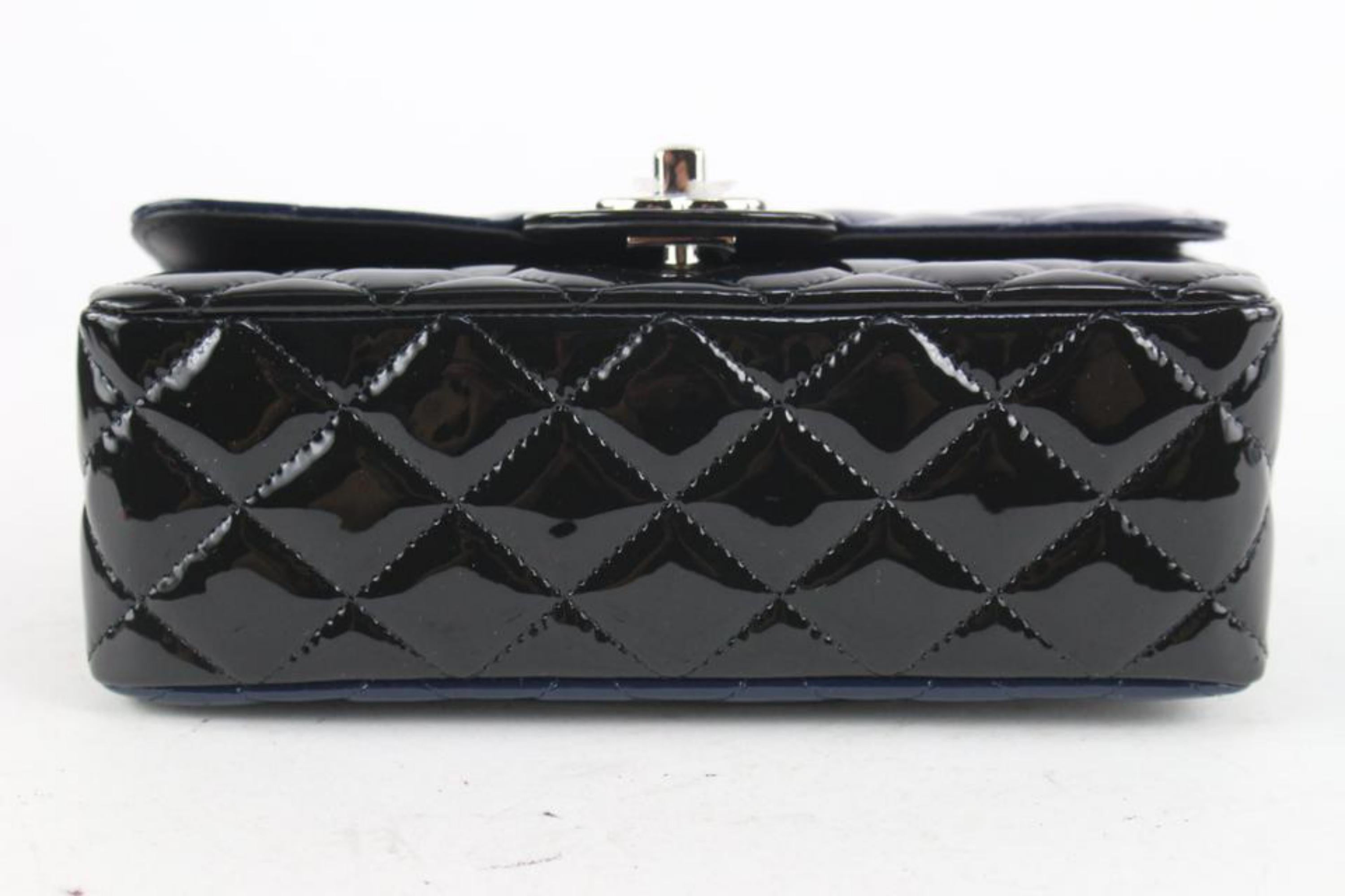 Chanel Bicolor Black x Navy Quilted Patent Mini Classic Flap Silver 2cc1110 5