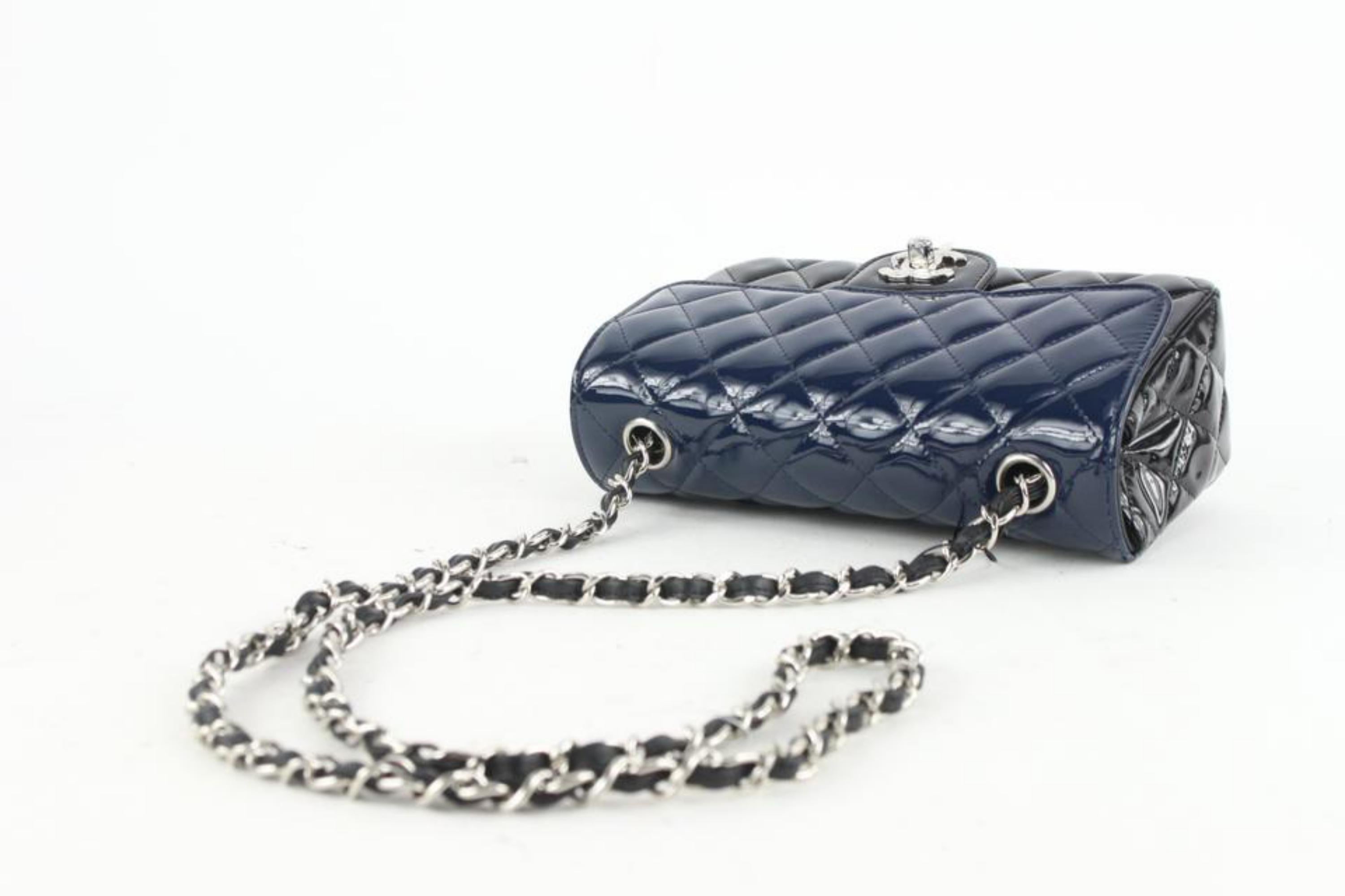 Chanel Bicolor Black x Navy Quilted Patent Mini Classic Flap Silver 2cc1110 1