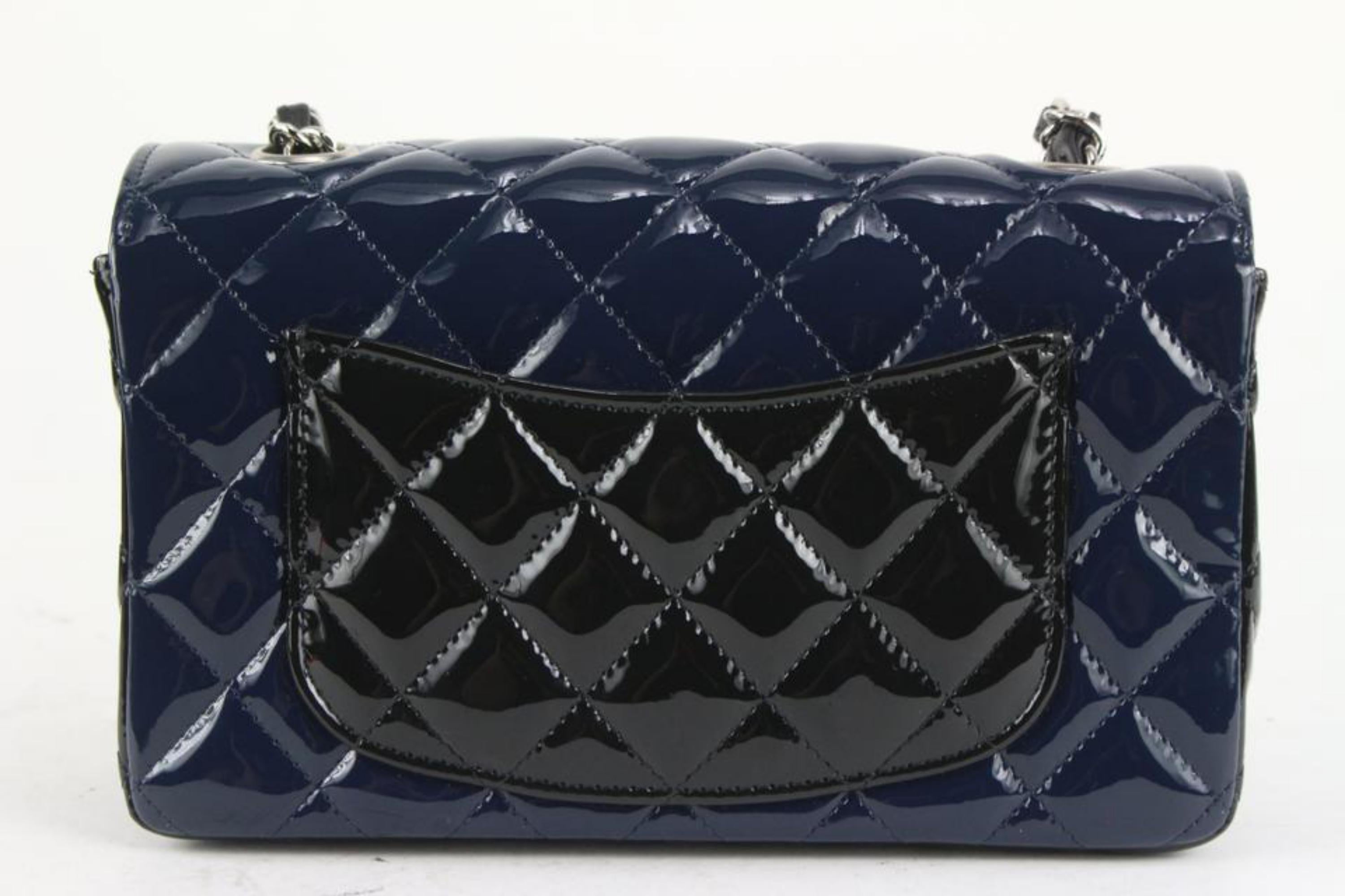 Chanel Bicolor Black x Navy Quilted Patent Mini Classic Flap Silver 2cc1110 2