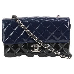 Chanel Bicolor Black x Navy Quilted Patent Mini Classic Flap Silver 2cc1110