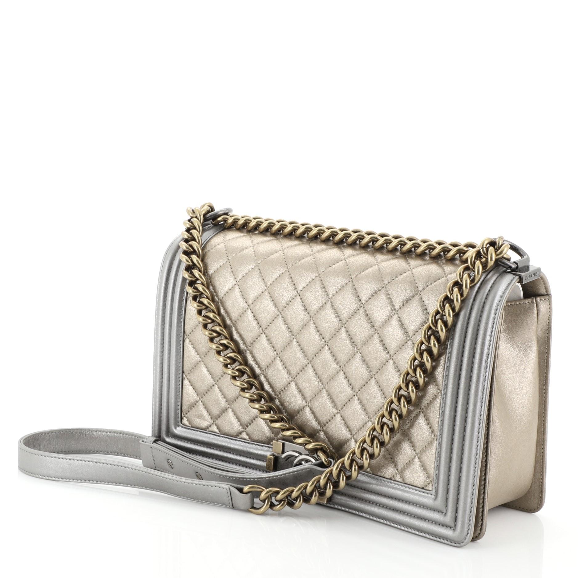 Chanel Bicolor Boy Flap Bag Quilted Metallic Calfskin New Medium In Good Condition In NY, NY