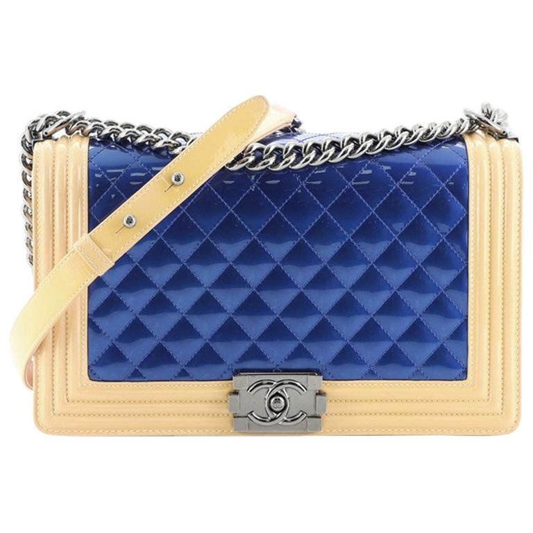 Chanel Bicolor Boy Flap Bag Quilted Patent New Medium
