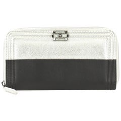 Chanel Bicolor Boy Zip Around Wallet Calfskin