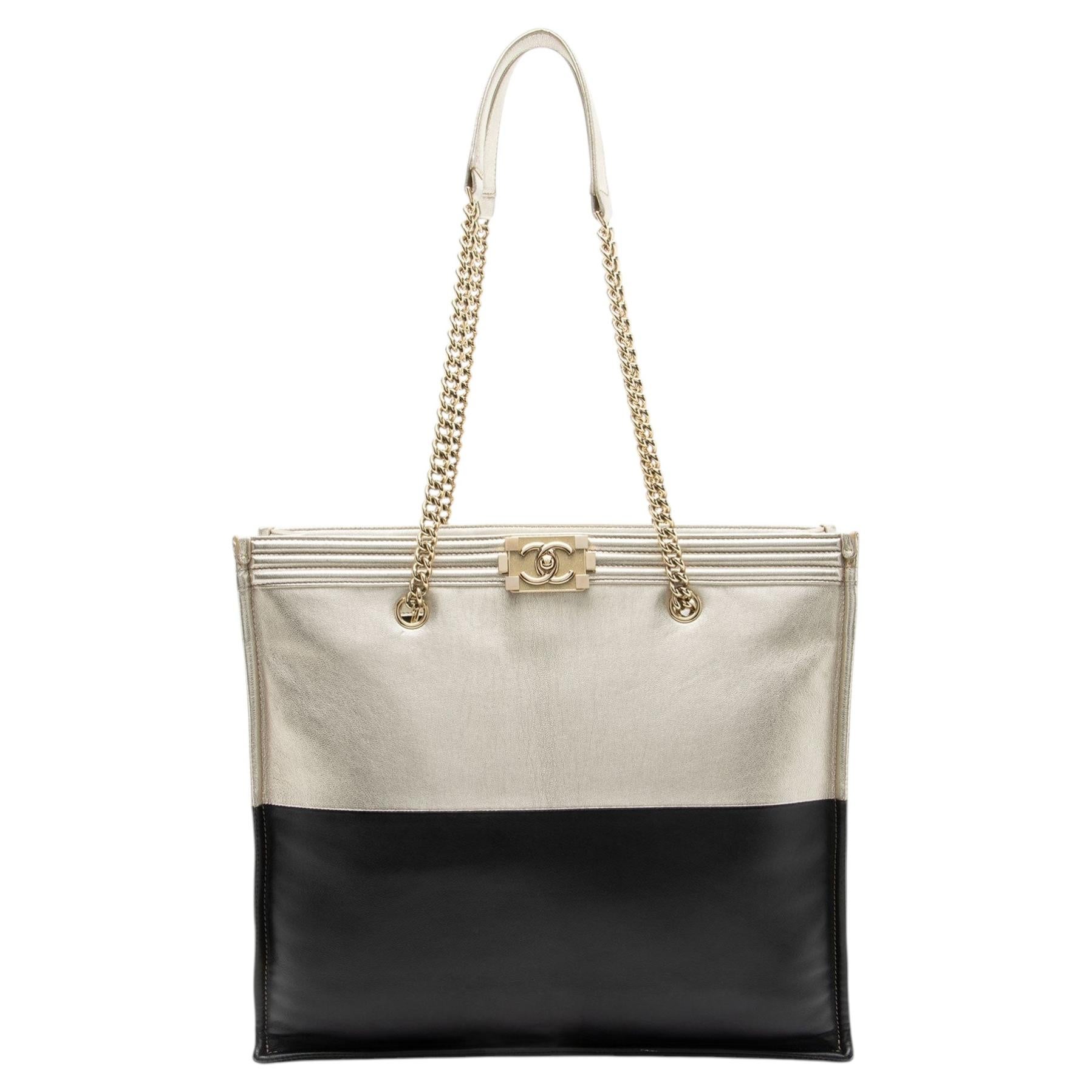 Chanel Bicolor Calfskin Large Boy Tote For Sale