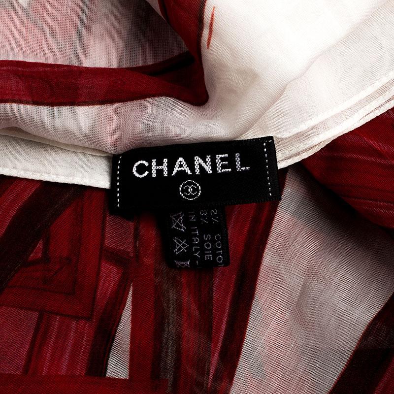 Beige Chanel Bicolor Logo Print Cotton Pareo